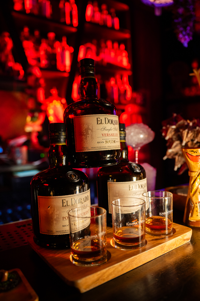 El Dorado rum flight at the bar